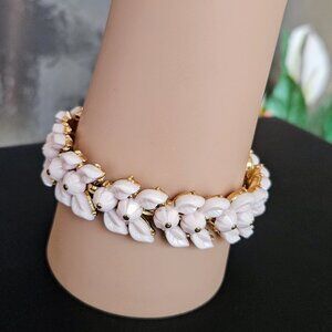 Vintage Crown Trifari Blush Pink Molded Glass Link Style Bracelet